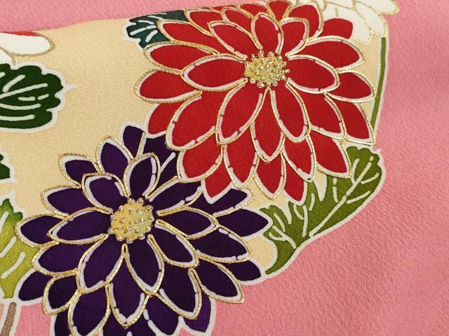 平和屋本店■極上　創業460年・千總　振袖・長襦袢(無双仕立て)セット　駒刺繍　花丸文　桃色地　金彩　高島屋扱い　逸品　DZAA5053kh5