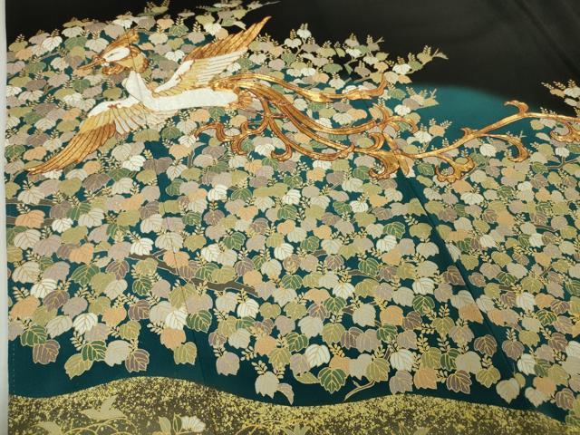 平和屋本店●極上 創業460年・千總 黒留袖 螺鈿 駒刺繍 鳳凰 菊 暈し染め 金彩 逸品 DZAA5057kh5