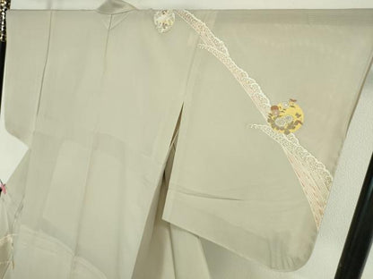 平和屋本店■極上 夏物　銀座きしや　訪問着　絽　駒刺繍　立波　花丸文　灰白色地　金彩　たとう紙・反端付き　逸品　未使用　DZAA5058kh5