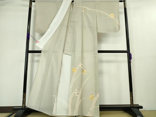 平和屋本店■極上 夏物　銀座きしや　訪問着　絽　駒刺繍　立波　花丸文　灰白色地　金彩　たとう紙・反端付き　逸品　未使用　DZAA5058kh5