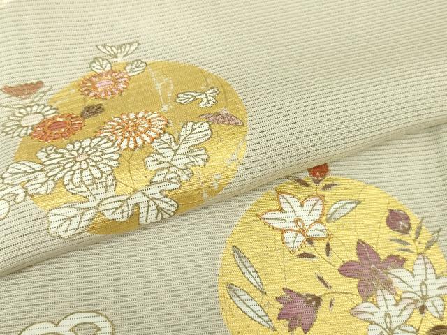 平和屋本店■極上 夏物　銀座きしや　訪問着　絽　駒刺繍　立波　花丸文　灰白色地　金彩　たとう紙・反端付き　逸品　未使用　DZAA5058kh5