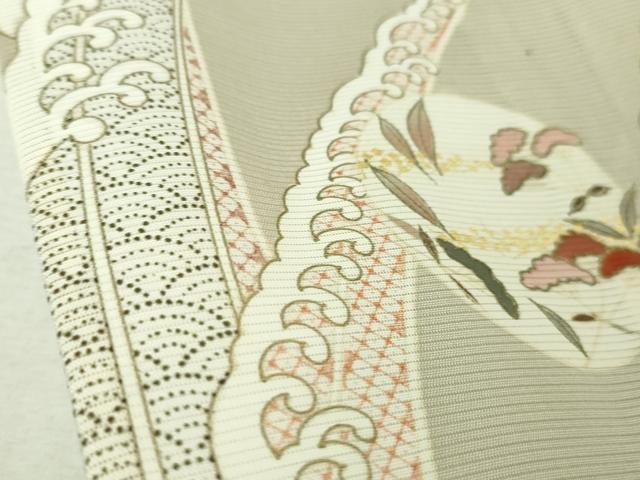 平和屋本店■極上 夏物　銀座きしや　訪問着　絽　駒刺繍　立波　花丸文　灰白色地　金彩　たとう紙・反端付き　逸品　未使用　DZAA5058kh5