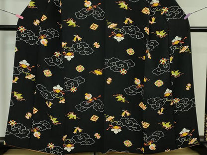 平和屋本店●極上 銀座 志ま亀 小紋 宝尽くし 黒地 たとう紙付き 逸品 DZAA5059kh5
