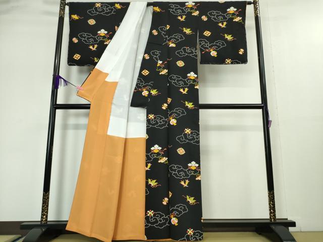 平和屋本店●極上 銀座 志ま亀 小紋 宝尽くし 黒地 たとう紙付き 逸品 DZAA5059kh5