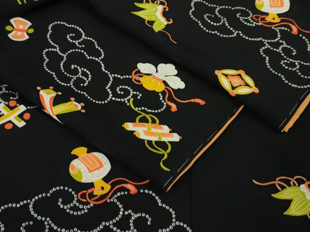 平和屋本店●極上 銀座 志ま亀 小紋 宝尽くし 黒地 たとう紙付き 逸品 DZAA5059kh5
