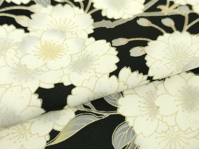 平和屋本店●極上 名門染元 秀美 十日町友禅 龍谷 訪問着 夜桜 黒地 金彩 反端付き 逸品 未使用 DZAA5073kh5