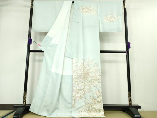 平和屋本店●極上　中国三大刺繍　相良刺繍　総刺繍　訪問着　作家物　吉祥花文　暈し染め　金糸　反端付き　逸品　未使用　DZAA5074kh6