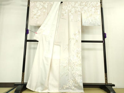 平和屋本店■極上　訪問着　総刺繍　枝垂れ桜　暈し染め　金糸　反端付き　逸品　未使用　DZAA5075kh5