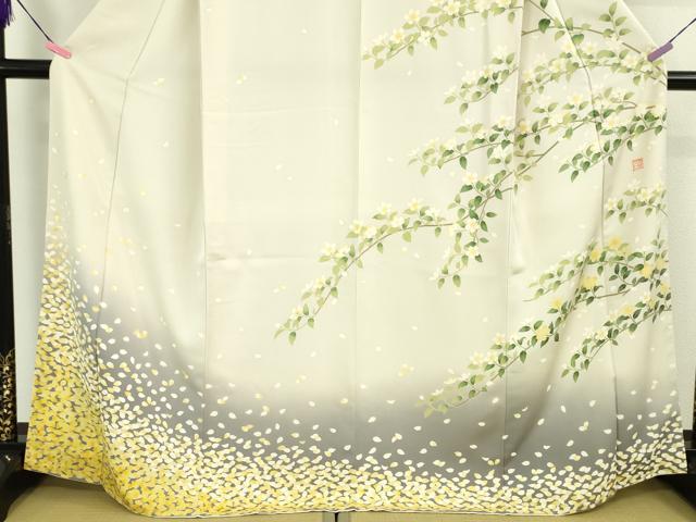 平和屋本店■極上 名門染元 秀美 十日町友禅 龍谷 訪問着 砂色地 暈し染め 睦織物謹製 上代128万 反端・タグ付き 逸品 未使用 DZAA5078kh5