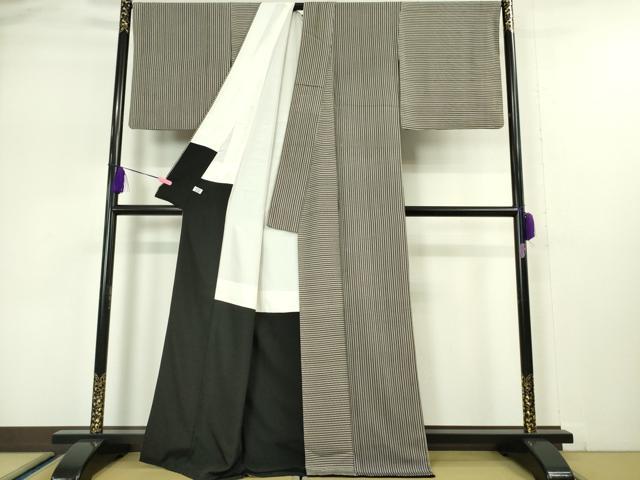 平和屋本店●極上　池田重子コレクション　訪問着　片身替わり　縦縞　横縞　黒地　逸品　DZAA5087kh6