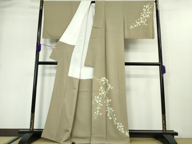 平和屋本店●極上 本加賀友禅作家 由水煌人 訪問着 枝花文 灰汁色地 逸品 未使用 DZAA5088kh5