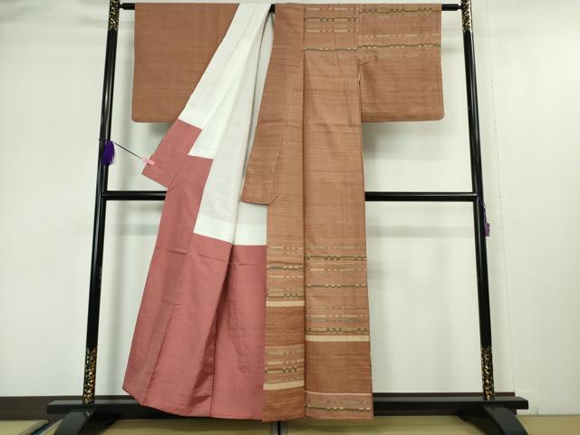 平和屋本店■超希少　国画会会員　原田麻那　めがね織　浮き織　訪問着　紬地　遠州茶色地　逸品　DZAA5091kh5
