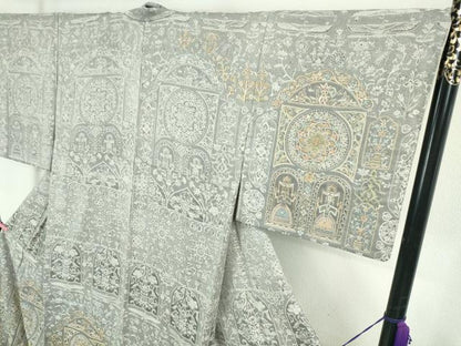 平和屋本店●極上 訪問着 天目織 刺繍 正倉院人物花文 金糸 ロング丈 逸品 DZAA5100kh5