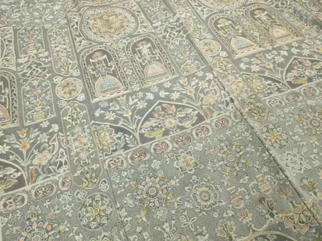 平和屋本店●極上 訪問着 天目織 刺繍 正倉院人物花文 金糸 ロング丈 逸品 DZAA5100kh5