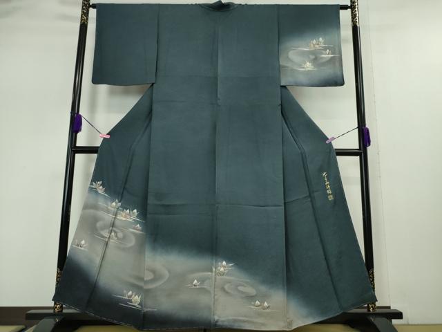 平和屋本店■極上 金彩友禅 卓越技能者 名工 和田光正 訪問着・袋帯セット 光正高蒔絵 睡蓮 褐返色地 暈し 金銀彩 逸品 未使用 DZAA5109kh5