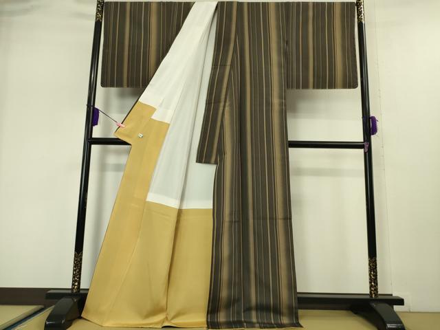 平和屋本店■極上　繭蚕　黄八丈　紬　縞　証紙付き　逸品　DZAA5113kh5