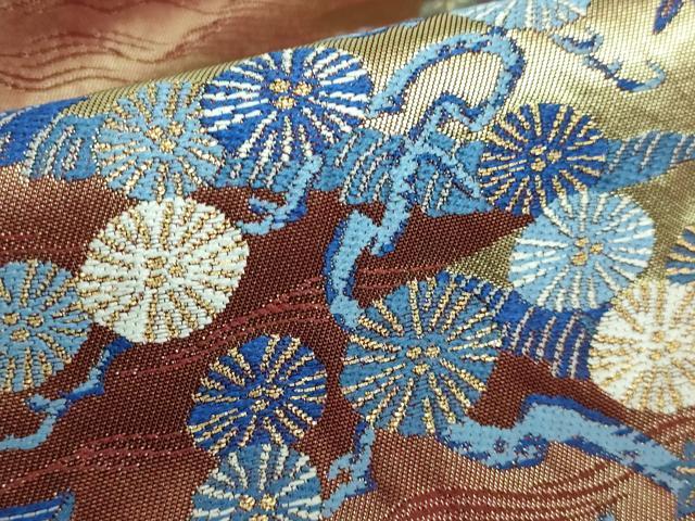 平和屋本店○極上 人間国宝 五代 田畑喜八 六通柄袋帯 藍 風景