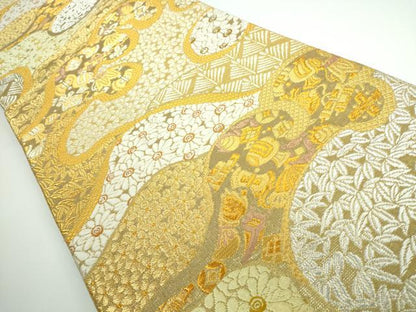平和屋着物●極上　創業280年　誉田屋源兵衛　六通柄袋帯　スリーシーズン帯　唐織　宝尽し花文　純金　金銀糸　逸品　DZAB3125kh6