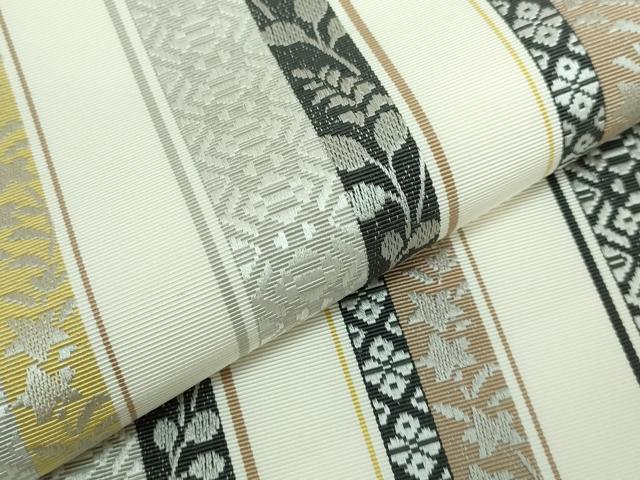 平和屋本店●極上 1897年創業 名門岡野 本場筑前博多織 千年工房 八寸名古屋帯 変り献上 千織 博多金ラベル 証紙付き 逸品 DZAA5151kh5
