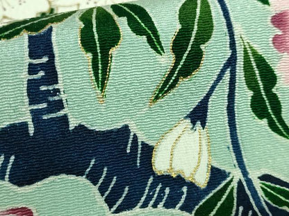 平和屋本店●超希少 東京友禅 久呂田明功 つけ帯 銀座越後屋 枝桜 薄萌葱色地 金彩 鬼しぼ縮緬 逸品 DZAA5157kh5