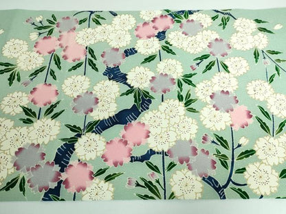 平和屋本店●超希少 東京友禅 久呂田明功 つけ帯 銀座越後屋 枝桜 薄萌葱色地 金彩 鬼しぼ縮緬 逸品 DZAA5157kh5