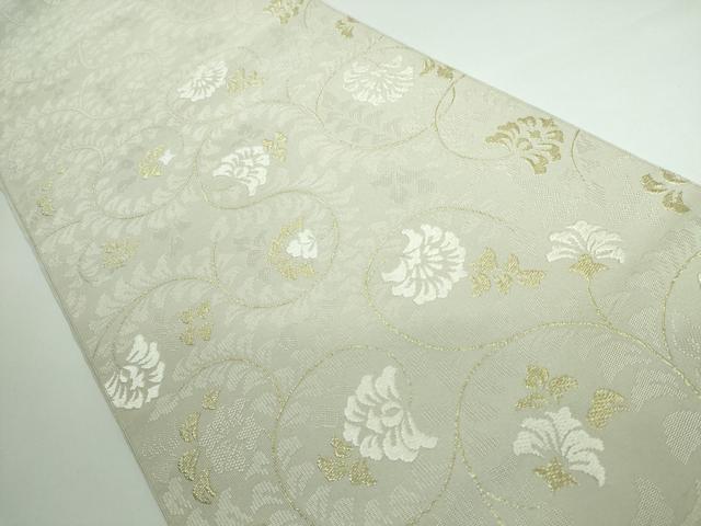 平和屋本店●極上 西陣 河村織物 河村つづれ 八寸名古屋帯 唐織 花唐草 白橡色地 金糸 逸品 DZAA5163kh5