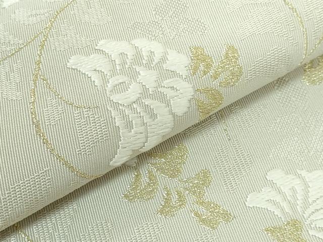 平和屋本店●極上 西陣 河村織物 河村つづれ 八寸名古屋帯 唐織 花唐草 白橡色地 金糸 逸品 DZAA5163kh5