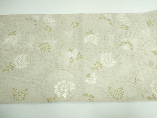 平和屋本店●極上 西陣 河村織物 河村つづれ 八寸名古屋帯 唐織 花唐草 白橡色地 金糸 逸品 DZAA5163kh5