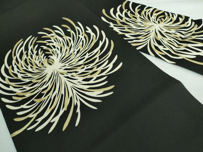 平和屋本店●極上 京都祇園の老舗 ぎをん齋藤 塩瀬 九寸名古屋帯 刺繍 乱菊 黒地 金糸 逸品 DZAA5169kh5