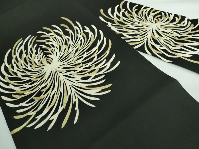 平和屋本店●極上 京都祇園の老舗 ぎをん齋藤 塩瀬 九寸名古屋帯 刺繍 乱菊 黒地 金糸 逸品 DZAA5169kh5