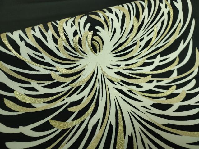 平和屋本店●極上 京都祇園の老舗 ぎをん齋藤 塩瀬 九寸名古屋帯 刺繍 乱菊 黒地 金糸 逸品 DZAA5169kh5