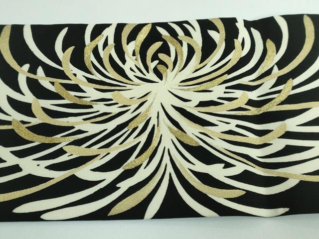 平和屋本店●極上 京都祇園の老舗 ぎをん齋藤 塩瀬 九寸名古屋帯 刺繍 乱菊 黒地 金糸 逸品 DZAA5169kh5