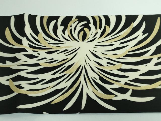 平和屋本店●極上 京都祇園の老舗 ぎをん齋藤 塩瀬 九寸名古屋帯 刺繍 乱菊 黒地 金糸 逸品 DZAA5169kh5