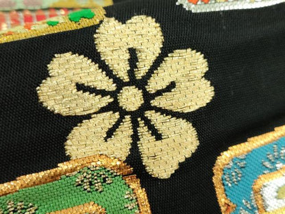 平和屋本店●最高級　龍村平蔵製　六通柄　本袋帯　威毛錦　黒地　金銀糸　逸品　DZAA5171kh5