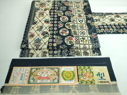 平和屋本店■極上　工房桝屋儀兵衛　紅型　芭蕉織　九寸名古屋帯　本場縞大島　型絵染　武島織物　証紙付き　逸品　未使用　DZAA5176kh5