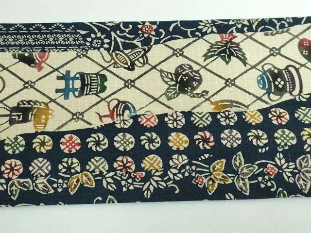 平和屋本店■極上　工房桝屋儀兵衛　紅型　芭蕉織　九寸名古屋帯　本場縞大島　型絵染　武島織物　証紙付き　逸品　未使用　DZAA5176kh5