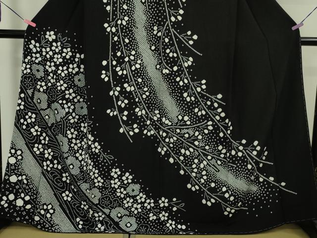 平和屋本店●極上 訪問着 絞り 枝垂れ花 舞花文 黒地 逸品 未使用 DZAA5212kh5