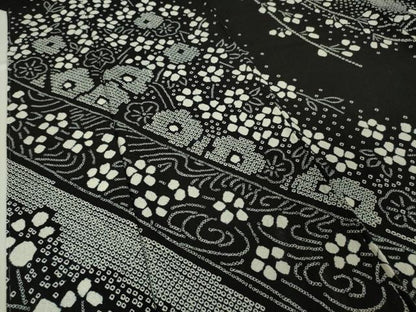 平和屋本店●極上 訪問着 絞り 枝垂れ花 舞花文 黒地 逸品 未使用 DZAA5212kh5