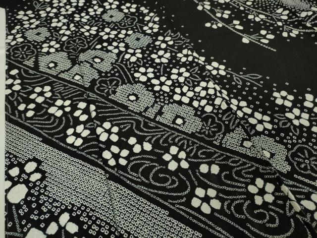 平和屋本店●極上 訪問着 絞り 枝垂れ花 舞花文 黒地 逸品 未使用 DZAA5212kh5