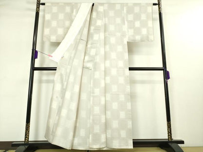 平和屋本店▽極上 小紋 単衣 作家物 変わり市松 逸品 未使用 DZAA5214kh5