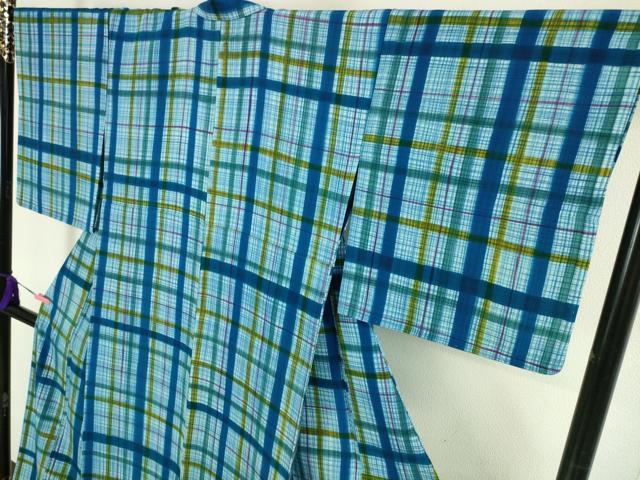 平和屋本店▽極上 小紋 単衣 格子 反端付き 逸品 DZAA5215kh5