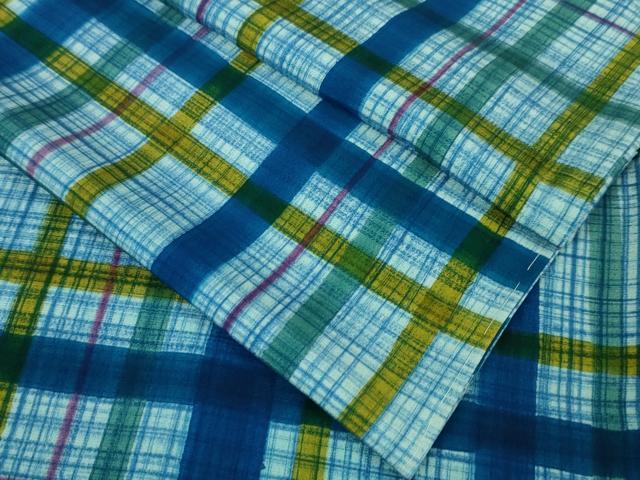 平和屋本店▽極上 小紋 単衣 格子 反端付き 逸品 DZAA5215kh5