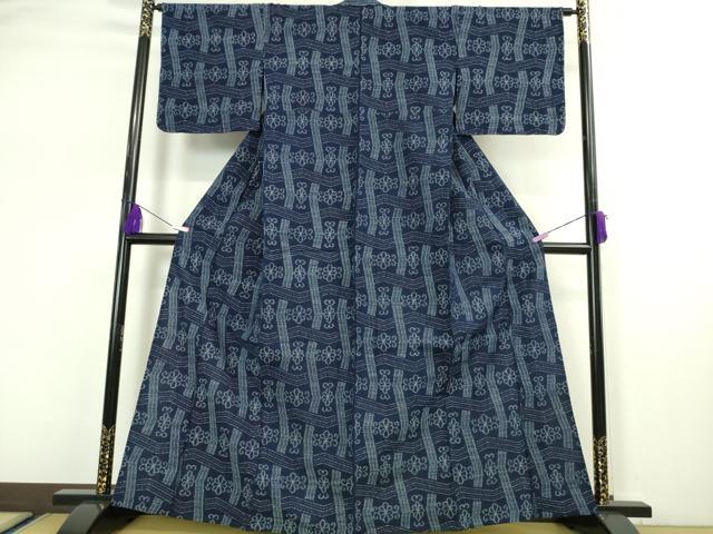 平和屋本店■極上　伝統正藍　中尾公子　久留米絣　単衣　綿　花格子　証紙付き　逸品　未使用　DZAA5218kh5