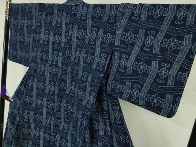 平和屋本店■極上　伝統正藍　中尾公子　久留米絣　単衣　綿　花格子　証紙付き　逸品　未使用　DZAA5218kh5