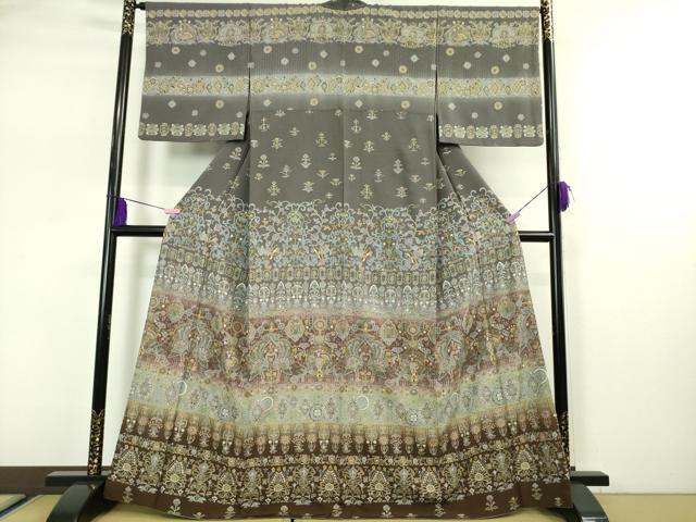 平和屋本店●極上 中国三大刺繍 蘇州刺繍 スワトウ刺繍 汕頭刺繍 訪問着 更紗花文 暈し染め 金糸 反端付き 逸品 DZAA5220kh5