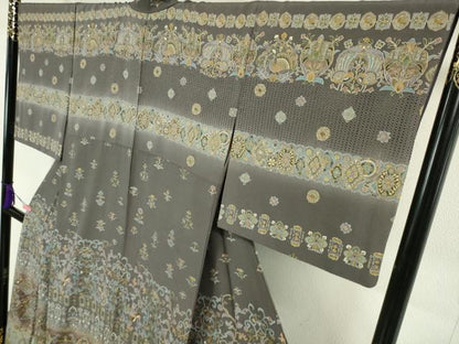 平和屋本店●極上 中国三大刺繍 蘇州刺繍 スワトウ刺繍 汕頭刺繍 訪問着 更紗花文 暈し染め 金糸 反端付き 逸品 DZAA5220kh5