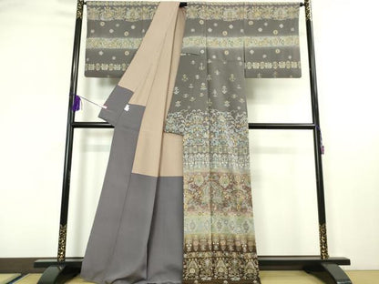 平和屋本店●極上 中国三大刺繍 蘇州刺繍 スワトウ刺繍 汕頭刺繍 訪問着 更紗花文 暈し染め 金糸 反端付き 逸品 DZAA5220kh5