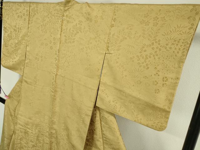 平和屋本店●極上　色無地　お召地　草花地紋　芥子色　逸品　DZAA5228kh5
