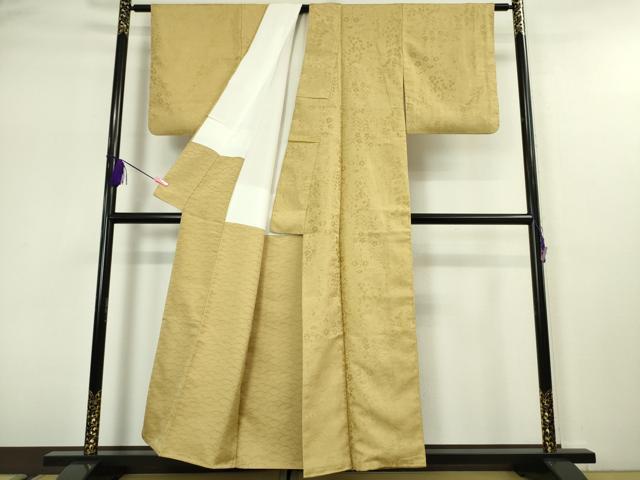 平和屋本店○極上 色無地 お召地 草花地紋 芥子色 逸品 DZAA5228kh5