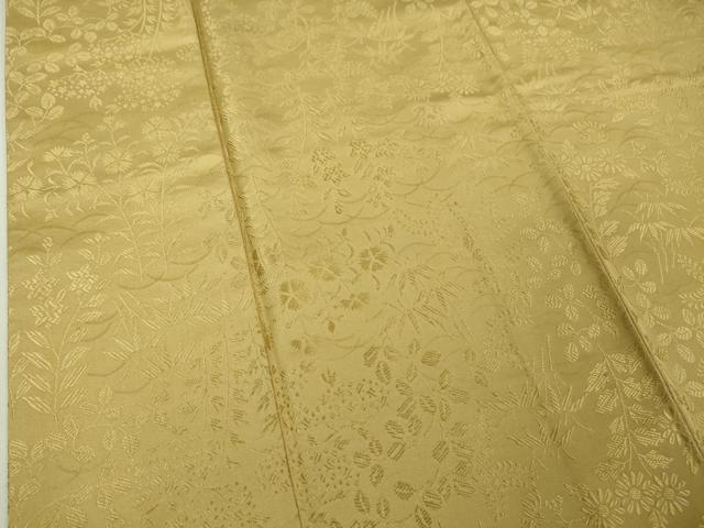 平和屋本店○極上 色無地 お召地 草花地紋 芥子色 逸品 DZAA5228kh5